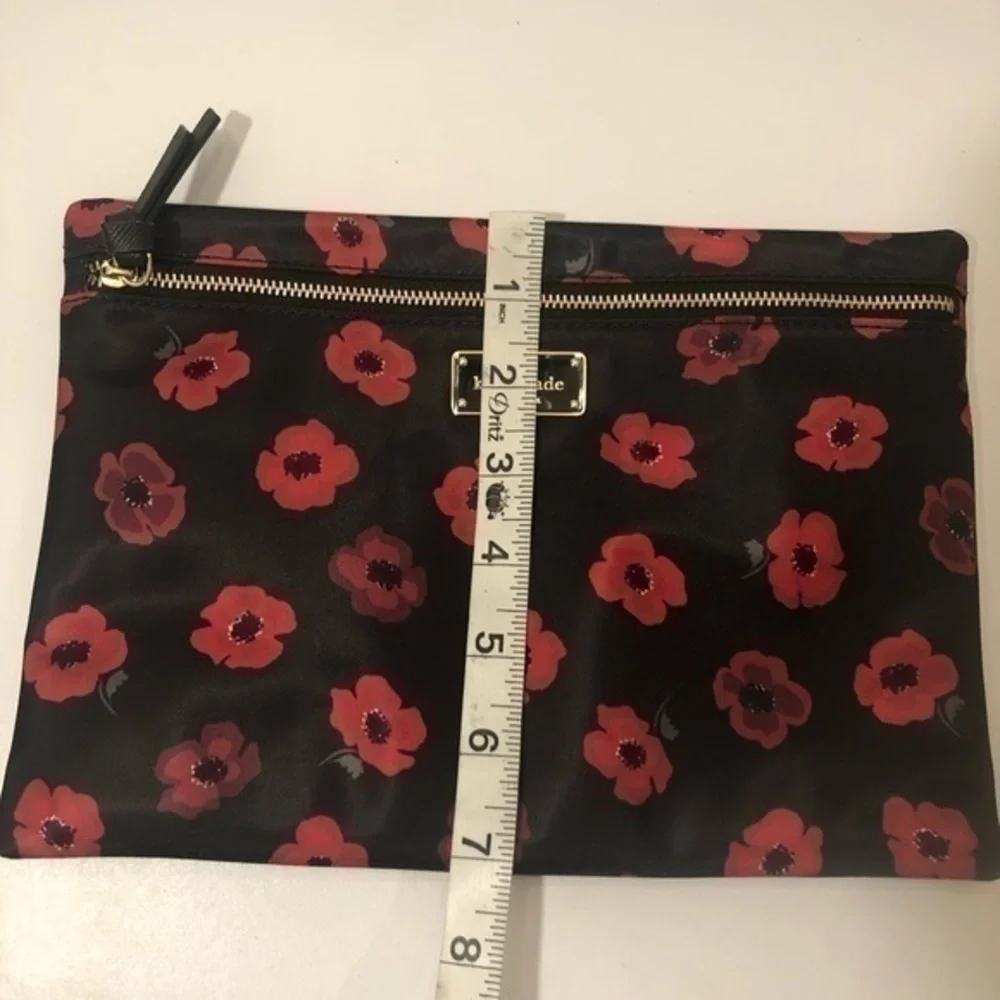 Kate spade black nylon red floral cosmetic bag